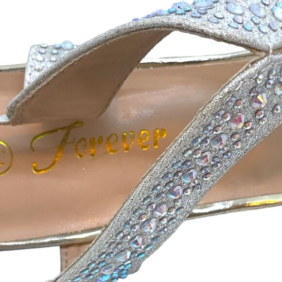FOREVER Sandal 7.5 M SILVER Rhinestone High Heel Wedding Bling Prom Padded - Picture 4 of 10